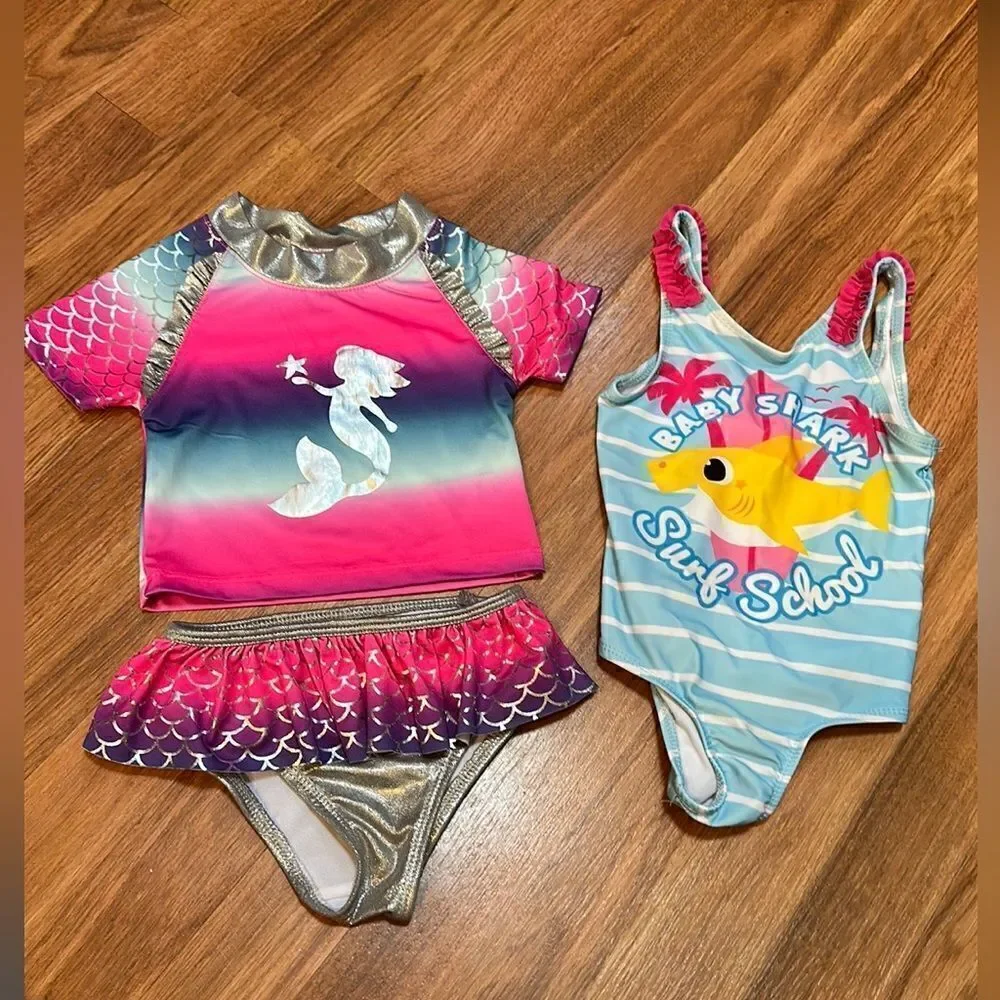 Penelope Mack Baby Shark / Mermaid Toddler girls swim suits | 2 pack Toddler Gir